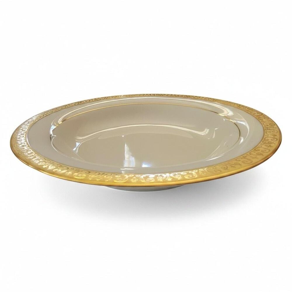 Royal Gallery Gold Rim Soup Plate White Porcelain Sri Lanka Vintage 1980s